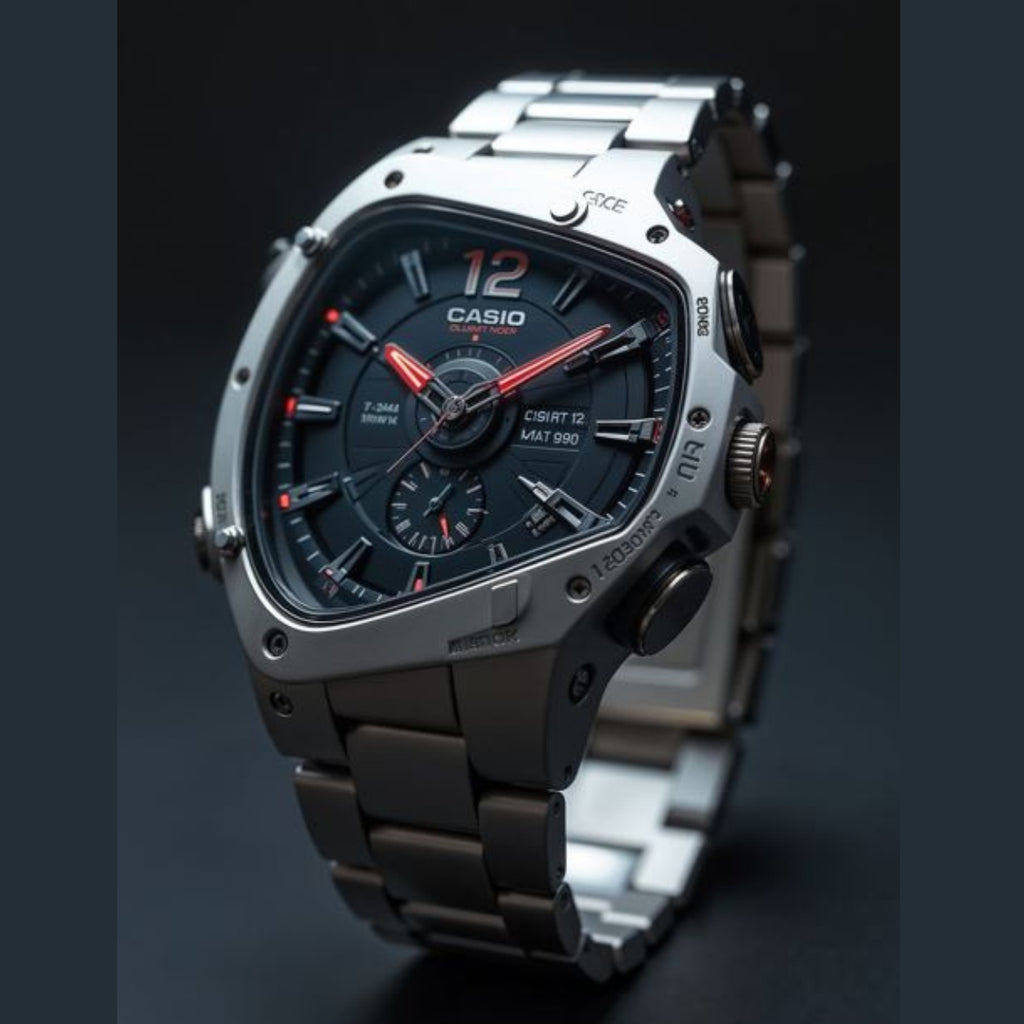 EFR-T980S-1A Asymmetric Shield Brushed Steel Tactical Watch