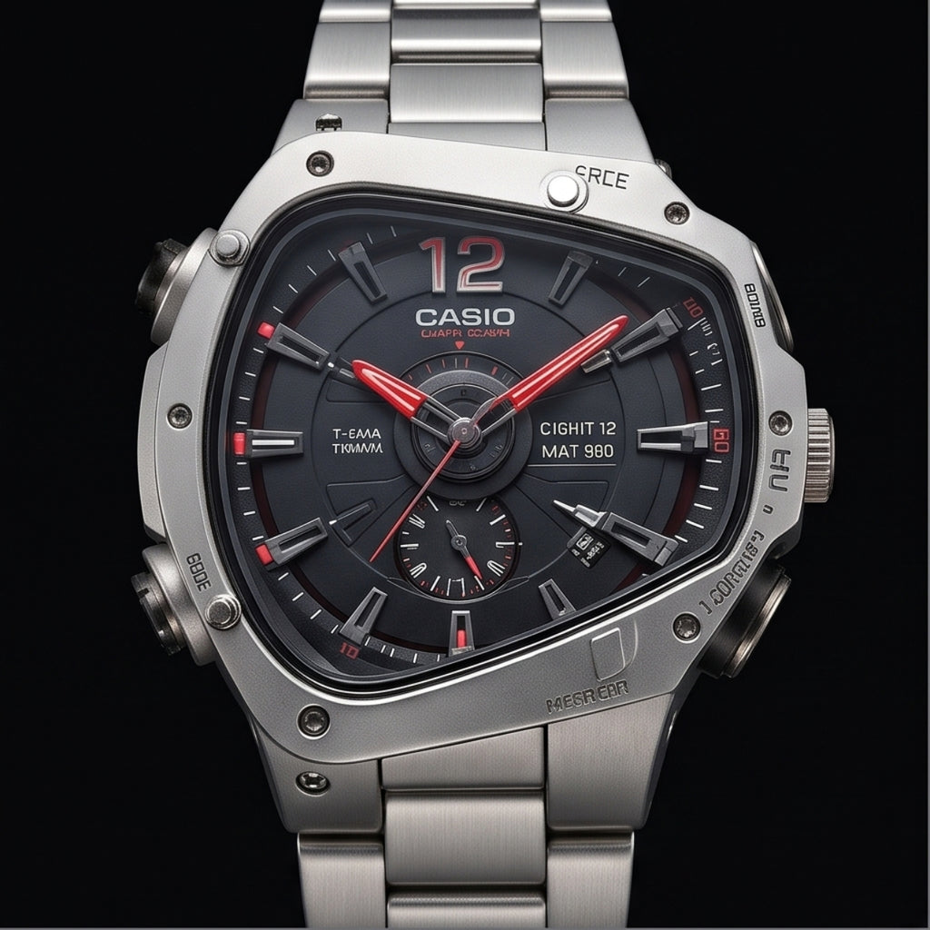 EFR-T980S-1A Asymmetric Shield Brushed Steel Tactical Watch